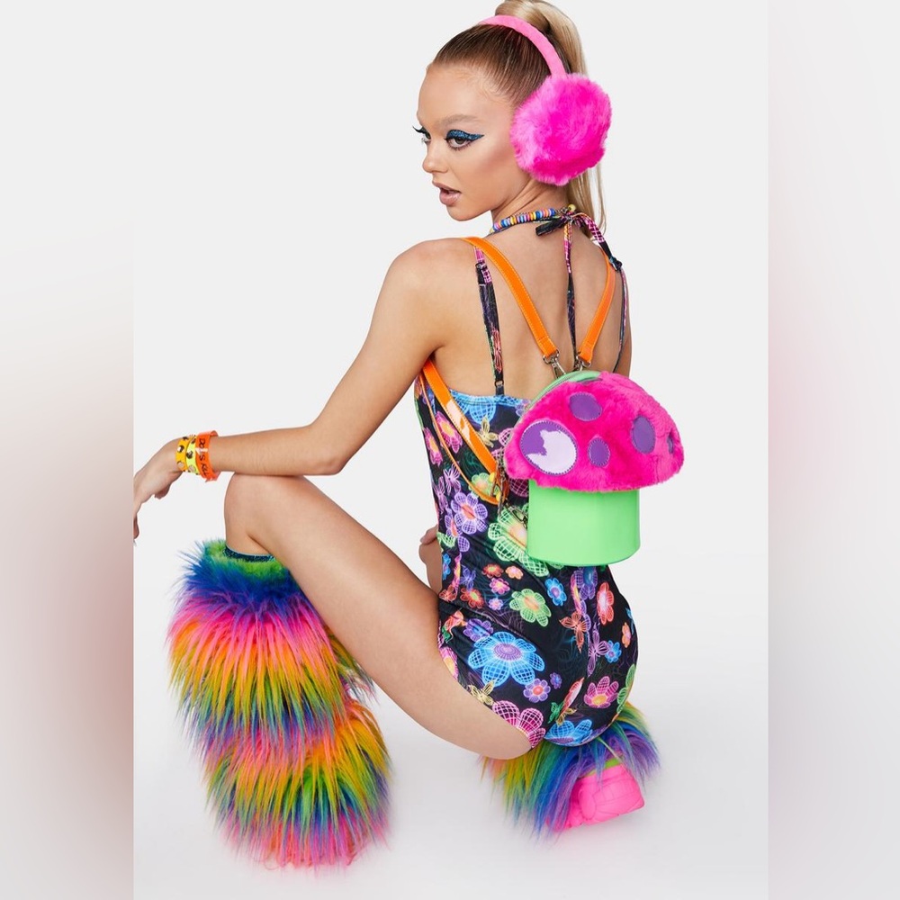 Dolls Kill Vibrant Pink and Green Mushroom Bag - Raver Girl Y2K - Picture 2 of 9